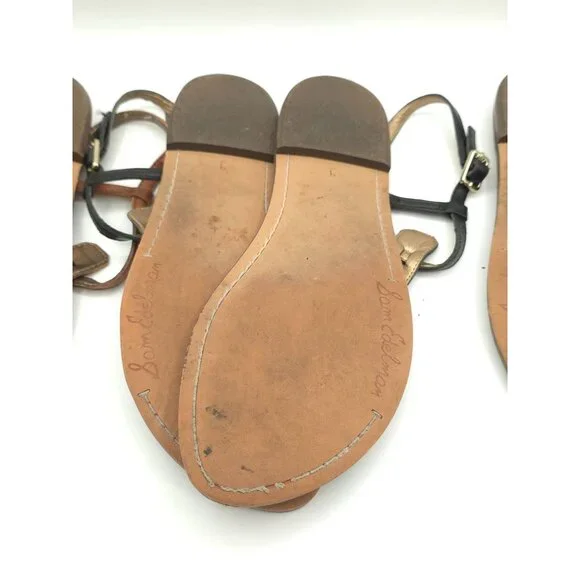Sam Edelman Women's Leather Thong Sandals Set Of 3 - Black Brown & Gold - Picture 11 of 16